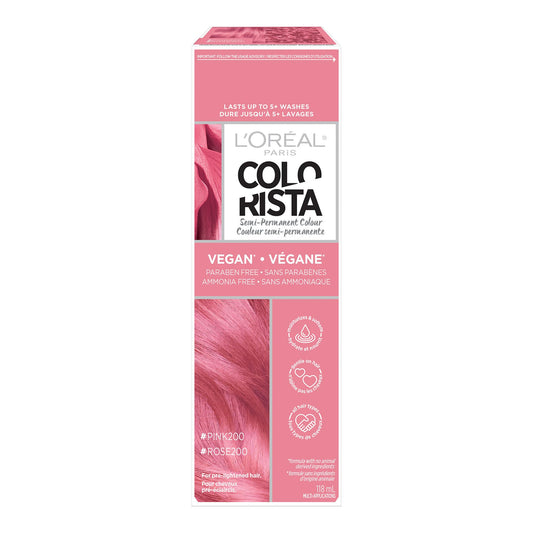 L’Oréal Paris Colorista Semi Permanent Hair Color for Bleached or Blonde Hair, 200 Pink, Color Depositing Hair Mask Formula, 1 EA (Packaging May Vary)