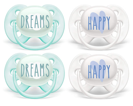 Philips Avent Ultra Soft Pacifier Deco 0-6M Green Dreams/Happy, 4 Pack