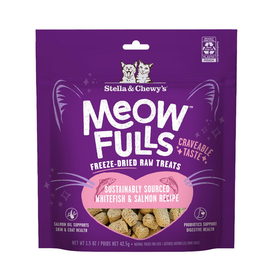Stella & Chewy's Meowfulls Freeze Dried Cat Treats Whitefish & Salmon Recipe, 42.5g Bag