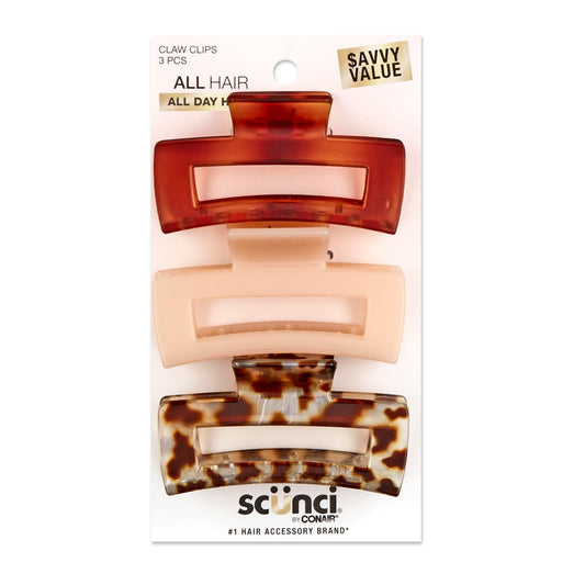 Scunci by Conair Hair claw clips - hair accessories for women - Ideal for fine hair - 3 inch - Tortortuise, Taupe, and Giraffe -3 Count