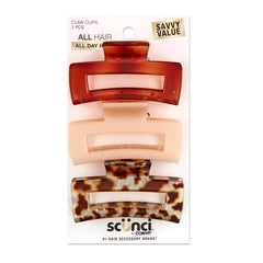 Scunci by Conair Hair claw clips - hair accessories for women - Ideal for fine hair - 3 inch - Tortortuise, Taupe, and Giraffe -3 Count