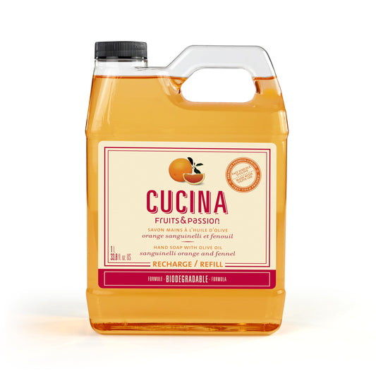 Cucina Fruits & Passion Hand Soap Refill, 1 L (33.8 fl oz) – Sanguinelli Orange & Fennel – Kitchen Hand Soap with Olive Oil – Biodegradable, Vegan Formula
