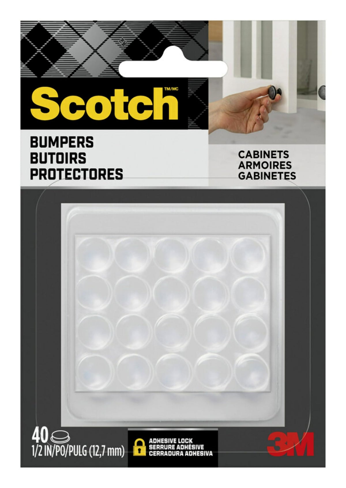 Scotch Clear Adhesive Bumper Pads 40 PCS, Self-Stick Rubber Pads 1/2" round, Cabinet Door Rubber Bumpers, Designed to Protect Cabinets and Drawers, Sound Dampening, Transparent (SP951-NA)