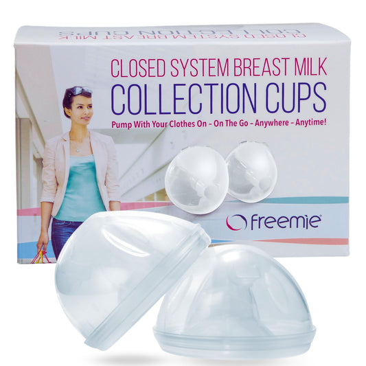 Freemie Freemie Closed System Breast Milk Collection Cups, Pump With Your Clothes On, On The Go, Anywhere, Anytime!, Clear, 25mm And 28mm Funnels (Compatible Pump Not Included)