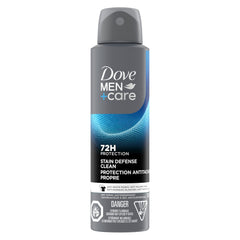 Dove Men+Care Antiperspirant Deodorant Dry Spray For Men Anti-White Marks & Yellow Stains, 72-hour Sweat and Odour Protection Stain Defense Clean with Triple Defense Technology, 107g