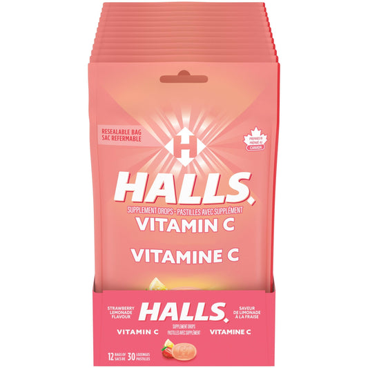 HALLS VITC STRWBRYLEMD BG 30PC, Pack of 12