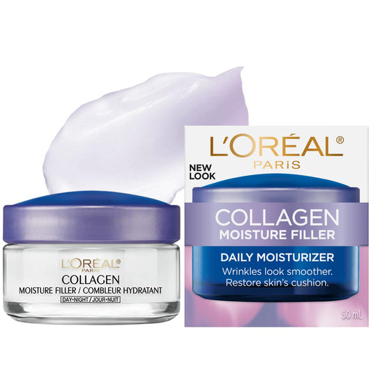 L’Oréal Paris Anti-Aging Day and Night Moisturizer Cream, Collagen Moisture Filler Skincare, Hydrating Face Cream, for Face Neck and Chest to Smooth Skin and Reduce Look of Wrinkles, 50 ml