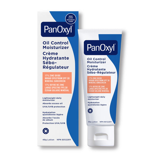 PanOxyl Oil Control Moisturizer SPF 30, Mineral Sunscreen, Daily Moisturizer Recommended by U.S. Dermatologists, Nourishes, Controls Oil to Help Manage Breakouts, Matte Finish, No White Cast, 48g 