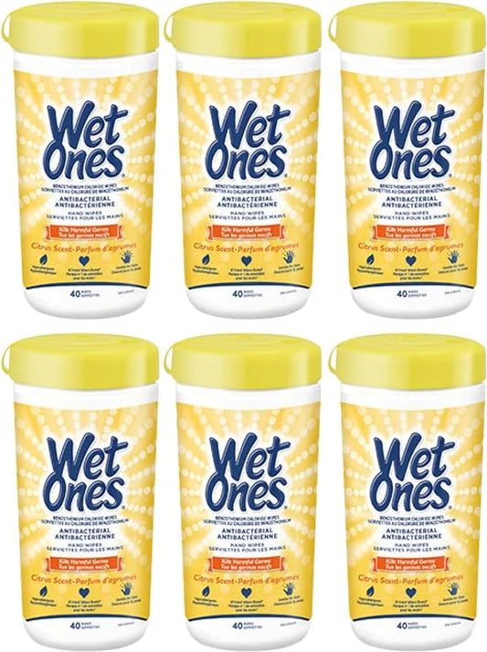 Wet Ones Antibacterial CitrusScent Hand Wipes| Travel | Hand Sanitizer Wipes, Travel Essentials, 40‑Count Canisters, Pack of 6
