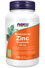 NOW Supplements, Zinc Picolinate 25 mg, Supports Enzyme Functions, Immune Support, 100 Veg Capsules