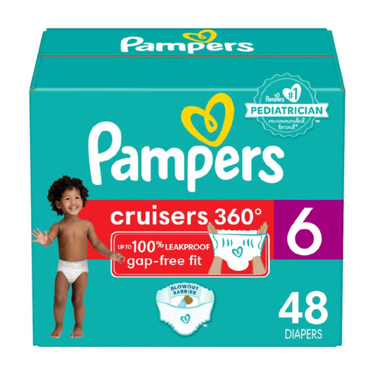 Pampers Cruisers 360 Pull-On Diapers, Size 6 (35+ lbs), 48 Count, Babyproof up to 100% leakproof diaper