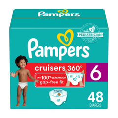 Pampers Diapers - Cruisers 360° - Size 6, up to 100% Leakproof Fit, Designed for Active Babies, Pull On Diaper, EZ Off Tabs Designed for Easy Changes, 1 Pack (Count of 48)
