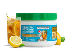 Organika Canadian-Made Electrolytes Powder with Vitamin C & Prebiotic Fibre - Sugar-Free Hydration Drink Mix - Lemon Iced Tea - 210 g - 60 servings