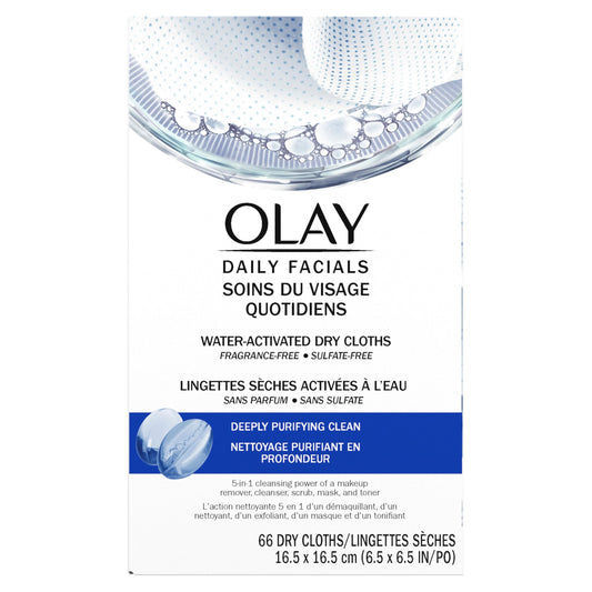 Olay Cleansing Wipes, Daily Facials, 5 in 1 Power of a Makeup Remover, Scrub, Toner, Mask and Cleanser - Fragrance-Free, Textured No-Soap Cloth, Gentle Skin Care, Vitamin Complex-Infused Formula, 66 Count