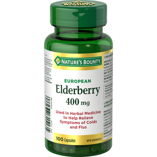 NATURE'S BOUNTY European Elderberry, 400 mg, Helps Relieve Cold And Flu Symptoms, Used In Herbal Medicine, Capsules, 51.2 g