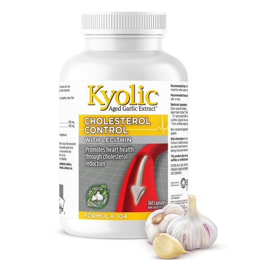 Kyolic - Cholesterol Control with Lecithin, 360 Capsules 90-Day Supply - Cholesterol Formula 104 - Kyolic Aged Garlic Extract Capsules - Promotes Heart Health and Immune System Support
