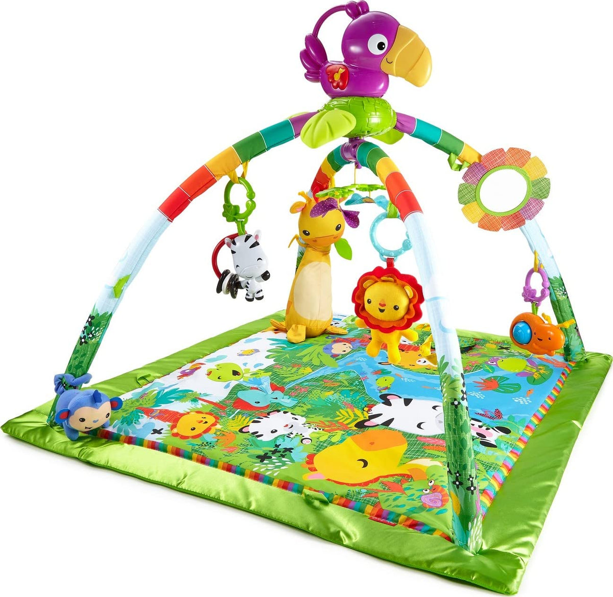Fisher-Price Baby Playmat Rainforest Music & Lights Deluxe Gym with 10+ Activities & Toys for Developmental Play Newborns Ages 0+ Months
