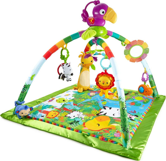 Fisher-Price Baby Playmat Rainforest Music & Lights Deluxe Gym with 10+ Activities & Toys for Developmental Play Newborns Ages 0+ Months