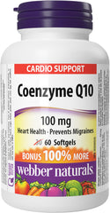 Webber Naturals Coenzyme Q10 (CoQ10) 100 mg, 60 Softgels, High Potency Antioxidant, For Heart Health, Cellular Energy Production, and Migraine Support