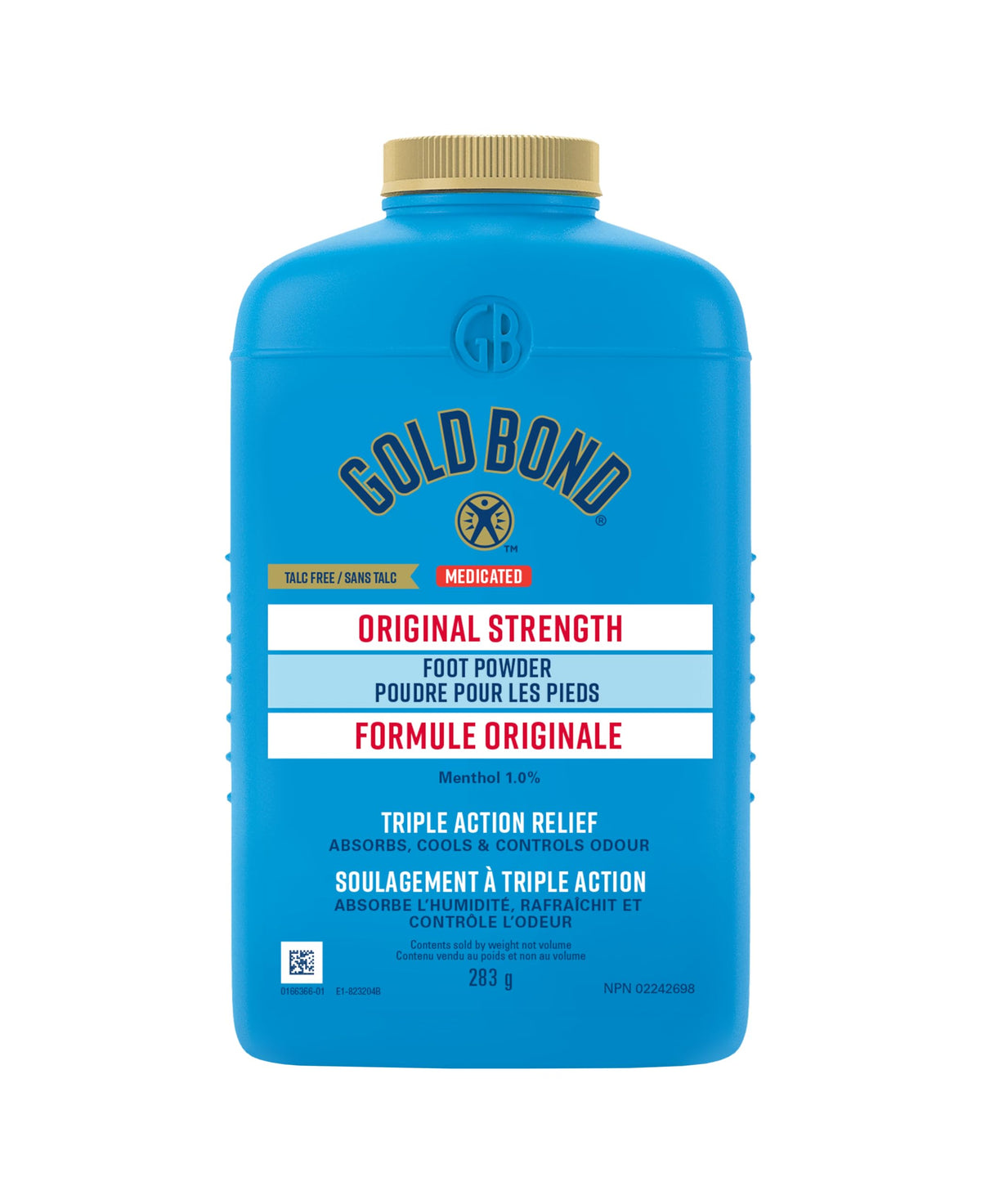 Gold Bond Medicated Original Strength Foot Powder, 283g Bottle, Moisture Absorbing, Cooling Powder for Odour Control and Temporary Relief of Pain and Itching Due to Minor Skin Irritations on the Feet