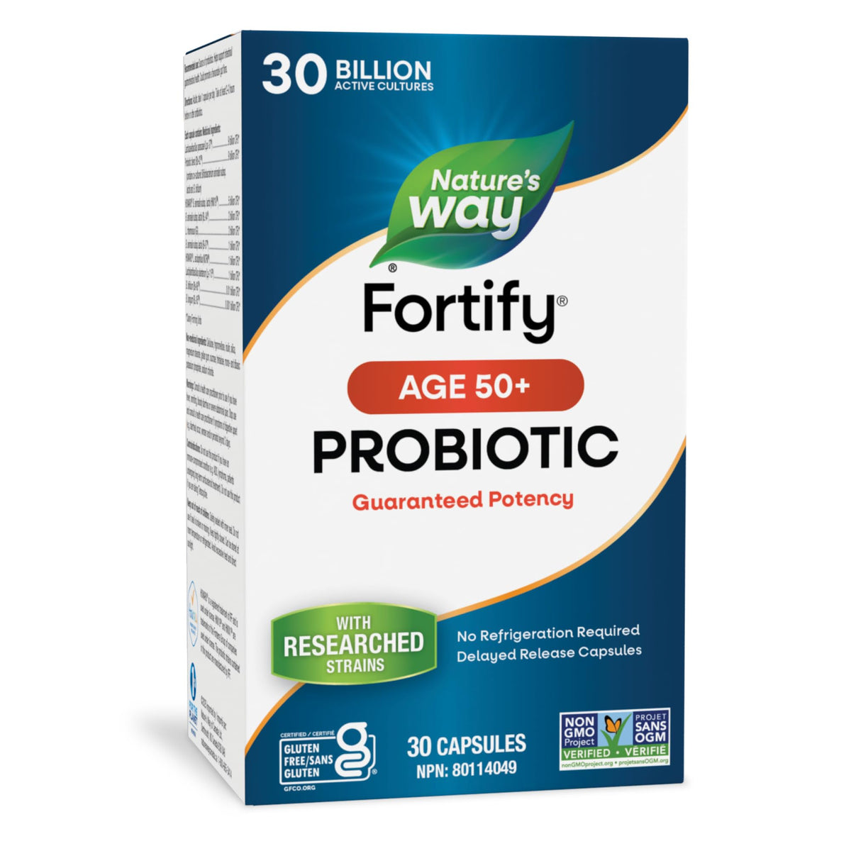 Nature's Way Fortify 50+ Probiotic – 30 Billion Active Cells for Gut Health – 13 Bill. Lactobacilli & 17 Bill. Bifidobacteria – Gluten-Free Certified, Shelf-Stable – 30 Capsules