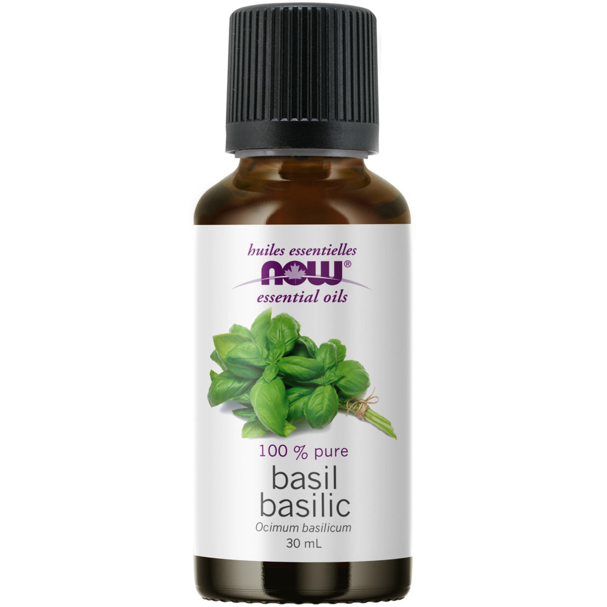 NOW Essential Oils, Basil Oil, Energizing Aromatherapy Scent, Stream Distilled, 100% Pure, Vegan, Child Resistant Cap, 30mL
