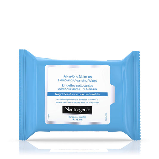 Neutrogena All in One Makeup Remover Cleansing Fragrance-Free Wipes - Alcohol-free, Sensitive Skin, Compostable, 25 wipes