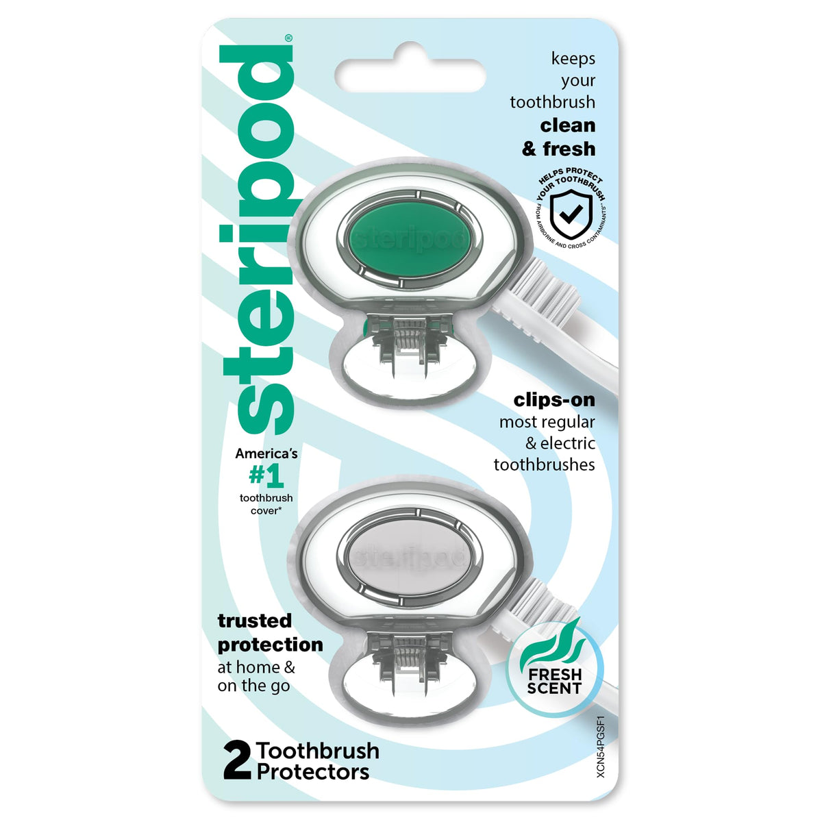 Steripod Clip-On Toothbrush Protector, Clear Blue and Clear Green, 2 Count