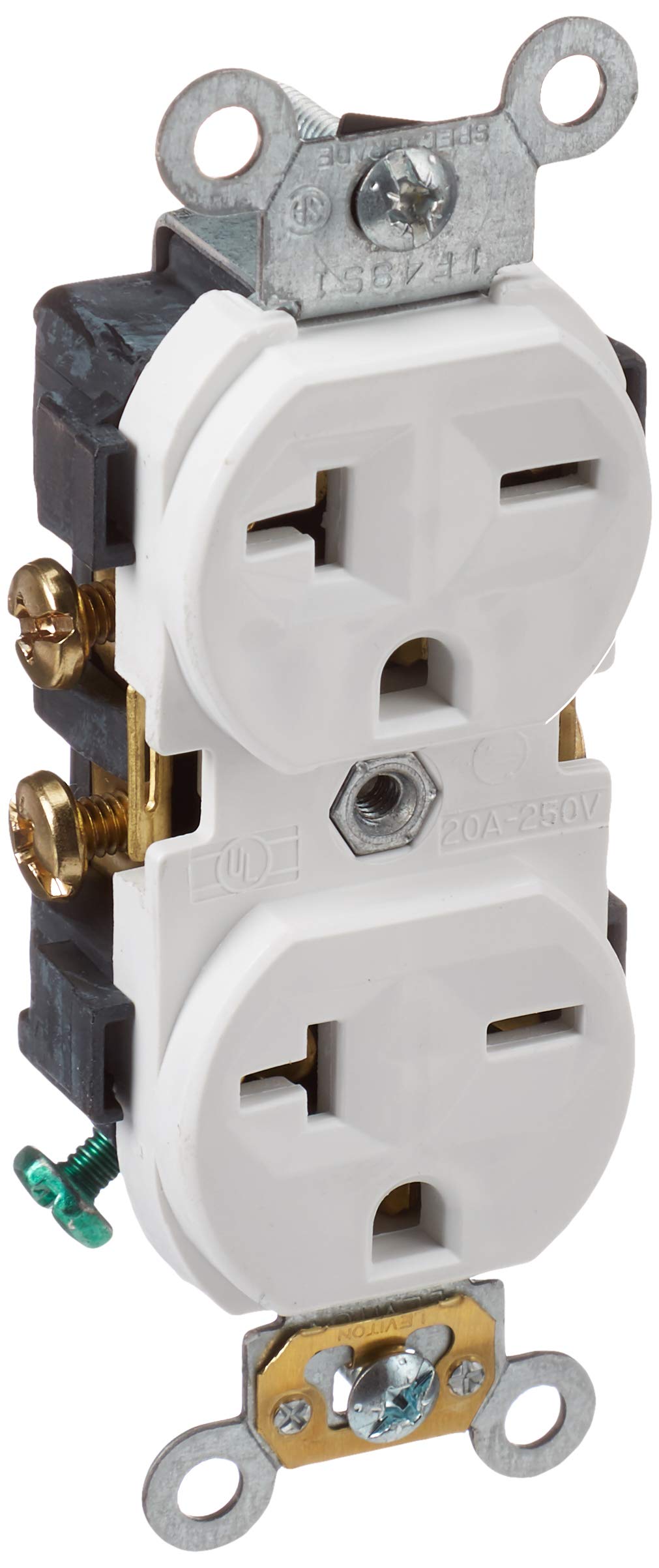 Leviton Duplex Receptacle 20 Amp, 250-Volt, Straight Blade, Commercial Grade, Self Grounding, 5822-00W, White