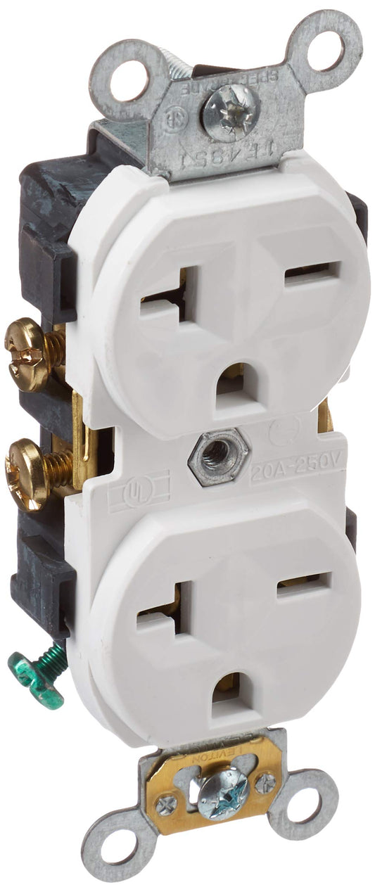 Leviton Duplex Receptacle 20 Amp, 250-Volt, Straight Blade, Commercial Grade, Self Grounding, 5822-00W, White