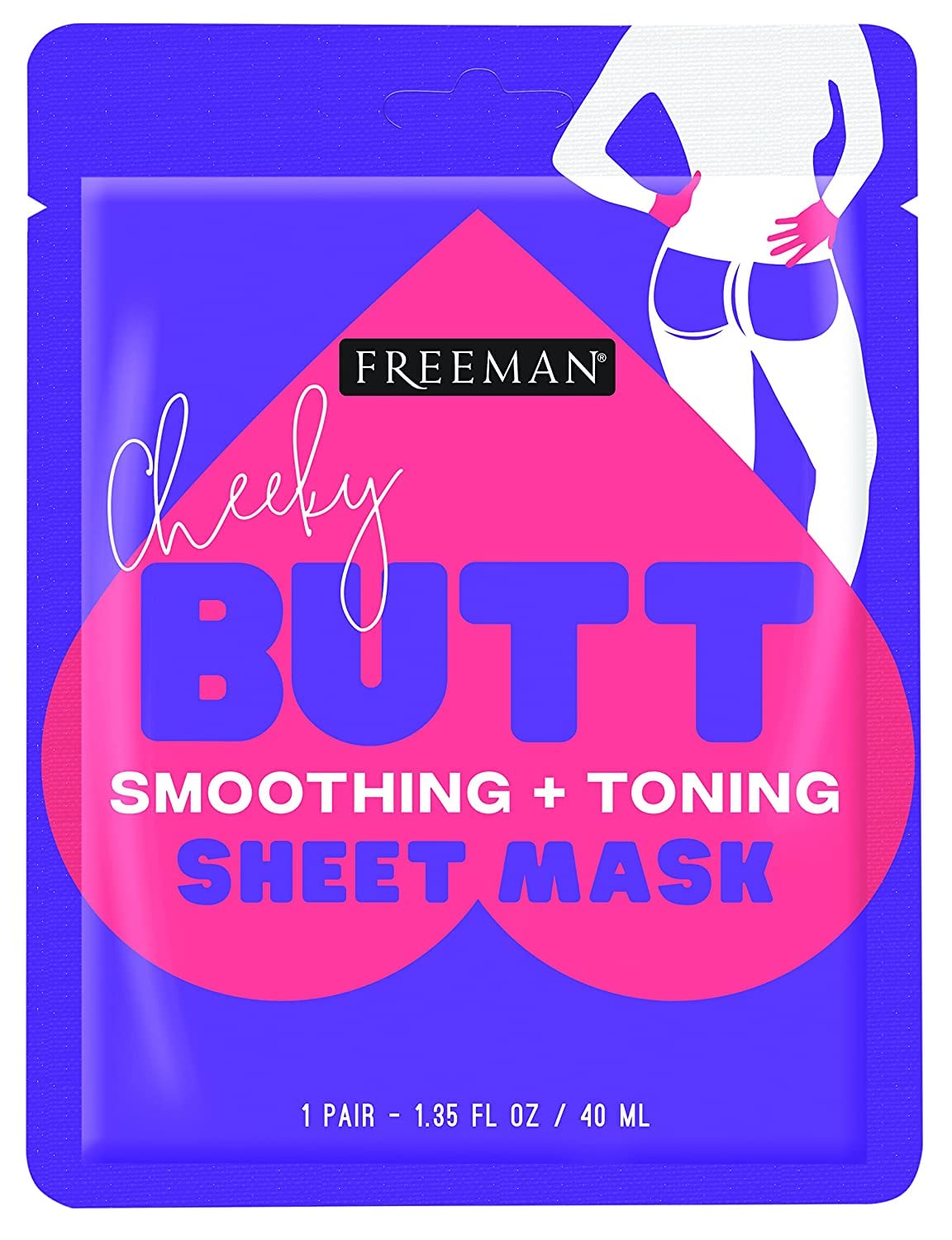 Freeman Cheeky Butt Body Sheet Mask, Smoothing and Toning Sheet Mask, 1 Count, 1 Pair, 1.35 fl oz/40 mL