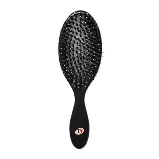 T3 Polish & Shine Premium Vegan Boar and Nylon Oval Hair Brush - with Dual Bristle Design for Smoothing and Detangling