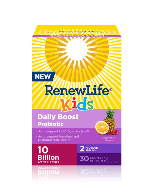 Renew Life Kids Daily Boost Probiotic, Fruit Punch Flavour, 10 Billion, 30 Packets