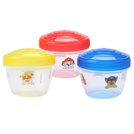 Paw Patrol To Go Containers -Snack Container for Kids/Salad Dressing Food Storage Containers with Lids/BPA-Free- 3 Vibrant Colors with Loveable Character Designs Per Set-140ml each