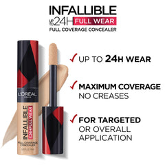 L’Oréal Paris Infallible Full Wear Concealer, Concealer Makeup, One-Swipe Full Coverage, Matte Finish, Waterproof, Transfer-Resistant, Longwear Up to 24 Hours, 10 ml, Chestnut