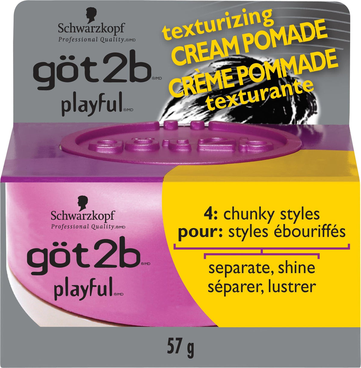 Got2b Playful Texturizing Crème Pomade for Chunky Styles, 57g, Texturize, Shine, and Separate, for Short to Medium Length Hair