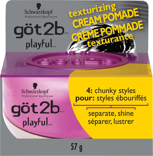Got2b Playful Texturizing Crème Pomade for Chunky Styles, 57g, Texturize, Shine, and Separate, for Short to Medium Length Hair
