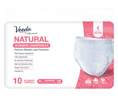 Veeda Natural Adult Incontinence Underwear for Women - Postpartum Underwear for Bladder Leakage Protection - Disposable Underwear with Maximum Absorbency - X-Large Size - 10 Count