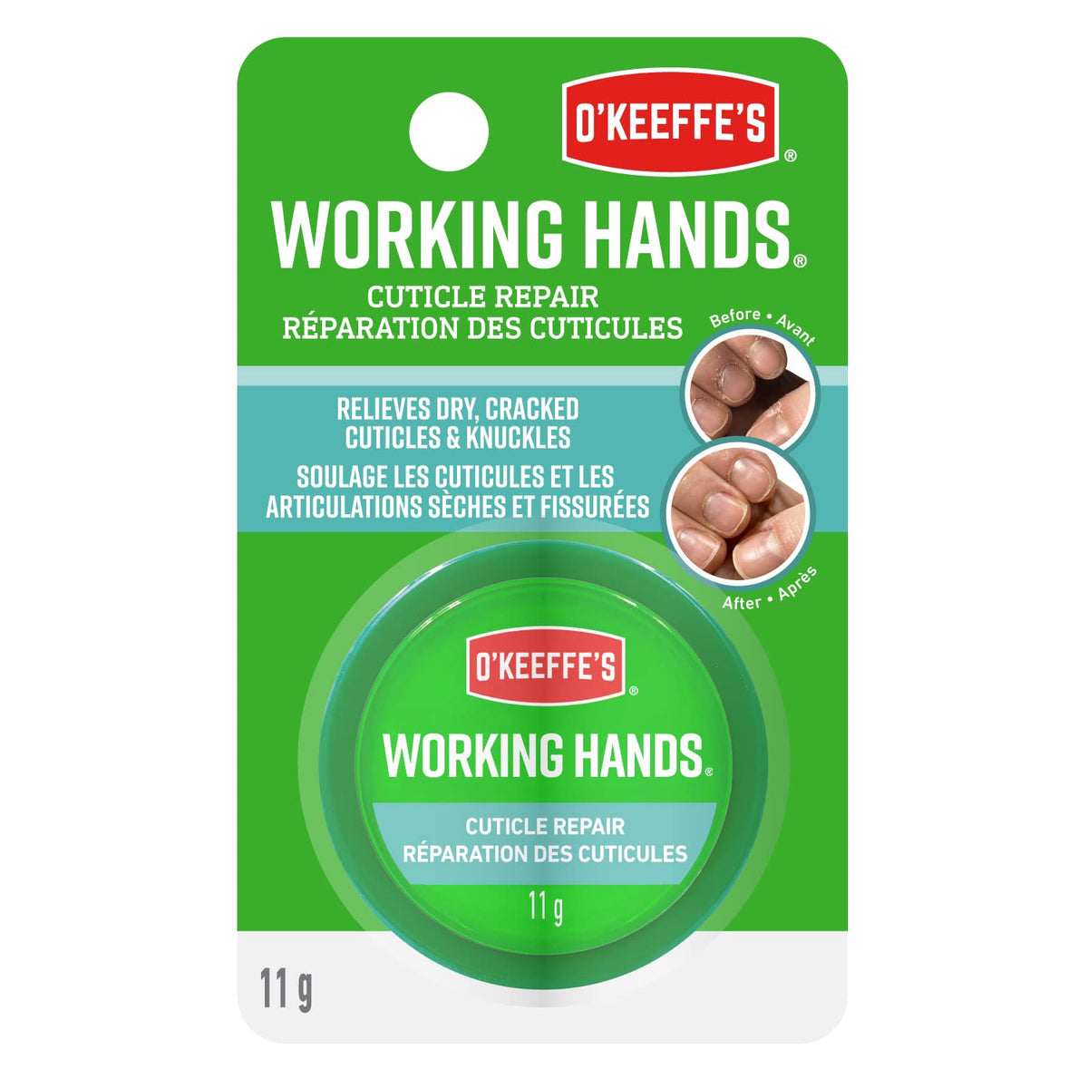 O'Keeffe's Working Hands Cuticle Repair, Instant Relief and Lasting Hydration, Nourishes and Protects, Non-Greasy Formula, 0.38oz/11g Jar, (Pack of 1), 107475