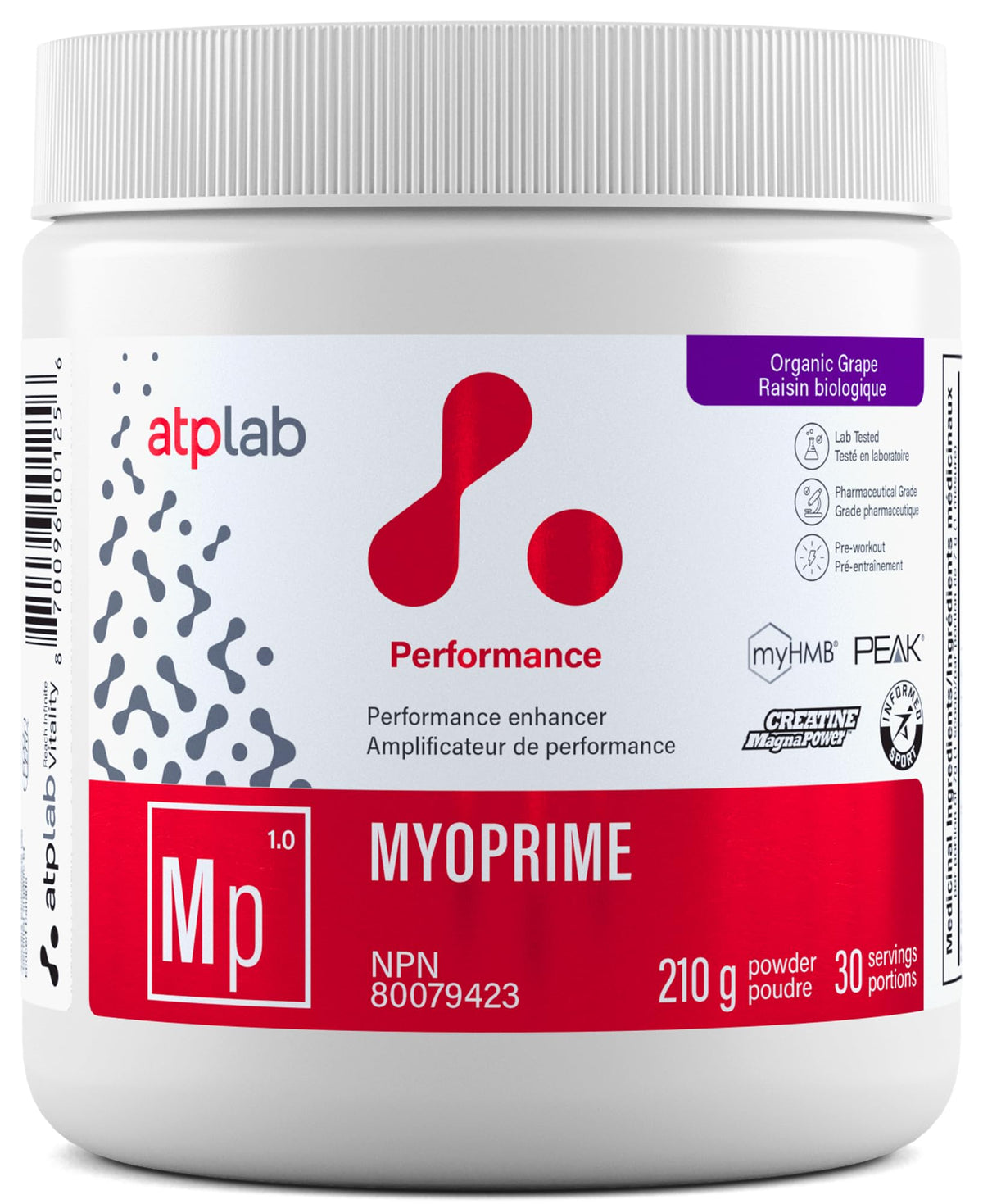 ATP LAB - Myoprime 210g (Organic Grape Flavour) 30-Servings - Creatine Monohydrate Powder - Creatine Protein Powder - Performance Enhancer - Reduce Protein Breakdown