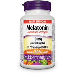 Webber Naturals Melatonin 10 mg Maximum Strength, 72 Quick Dissolve Tablets, For Sleep Support, Vegetarian
