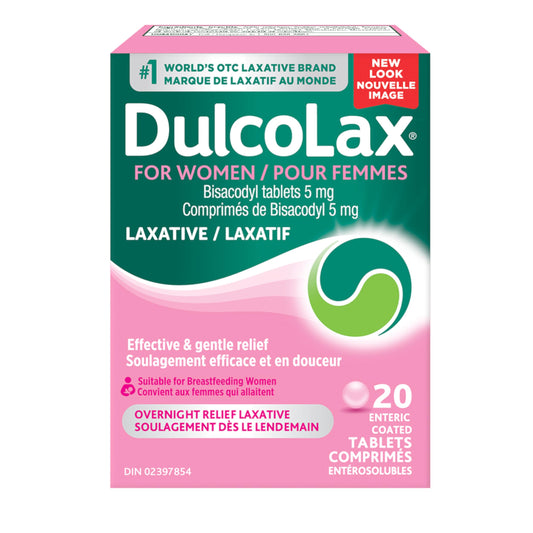 DulcoLax for Women, Bisacodyl 5mg Stimulant Laxatives for Occasional Constipation Relief, Laxative and Constipation Relief for Women, Including Those who are Breastfeeding, 20 Count