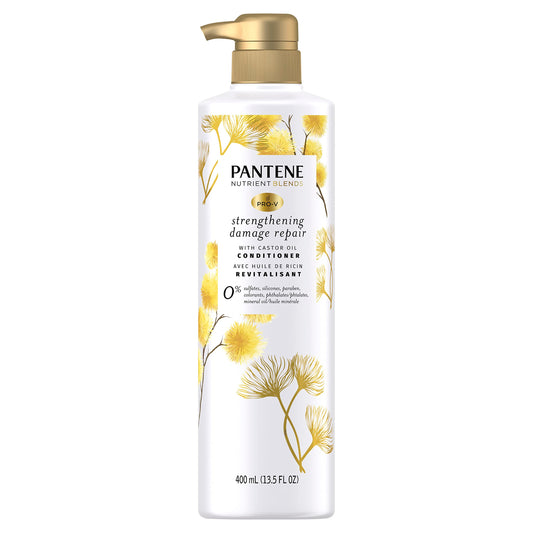 Pantene Conditioner with Castor Oil, Sulfate Free, Nutrient Blends Fortifying Damage Repair, 400 mL, White and Yellow