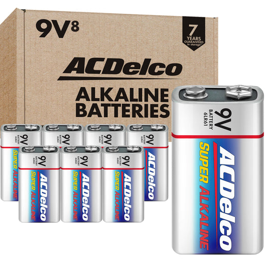 ACDelco 8-Count 9V Batteries, Maximum Power Super Alkaline Battery for Home and Office, 7-Year Shelf Life, Reclosable Packaging