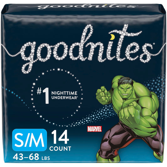 Goodnites Boys' Nighttime Bedwetting Underwear, Size S/M (43-68 lbs), 14 Ct, Packaging May Vary