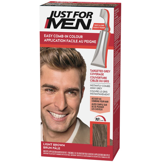 Just For Men Easy Comb-In Hair Color for Men, Easy No Mix Application with Comb Applicator - Light Brown, A-25, Pack of 1