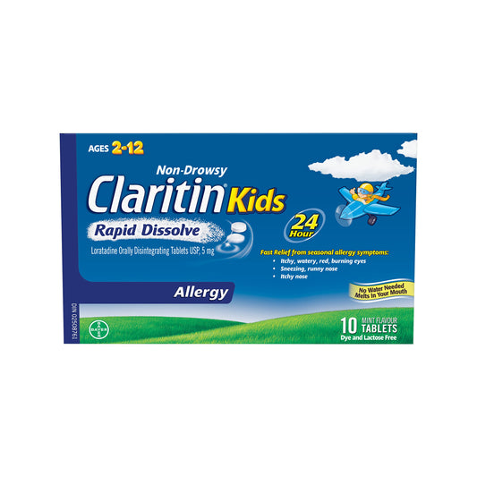 Claritin Kids Rapid Dissolve Allergy Medication - 24 Hour Non-Drowsy Antihistamines For Kids, Fast Allergy Relief Of Itchy, Watery, Red Eyes, Sneezing, Runny Nose, 10 Tablets