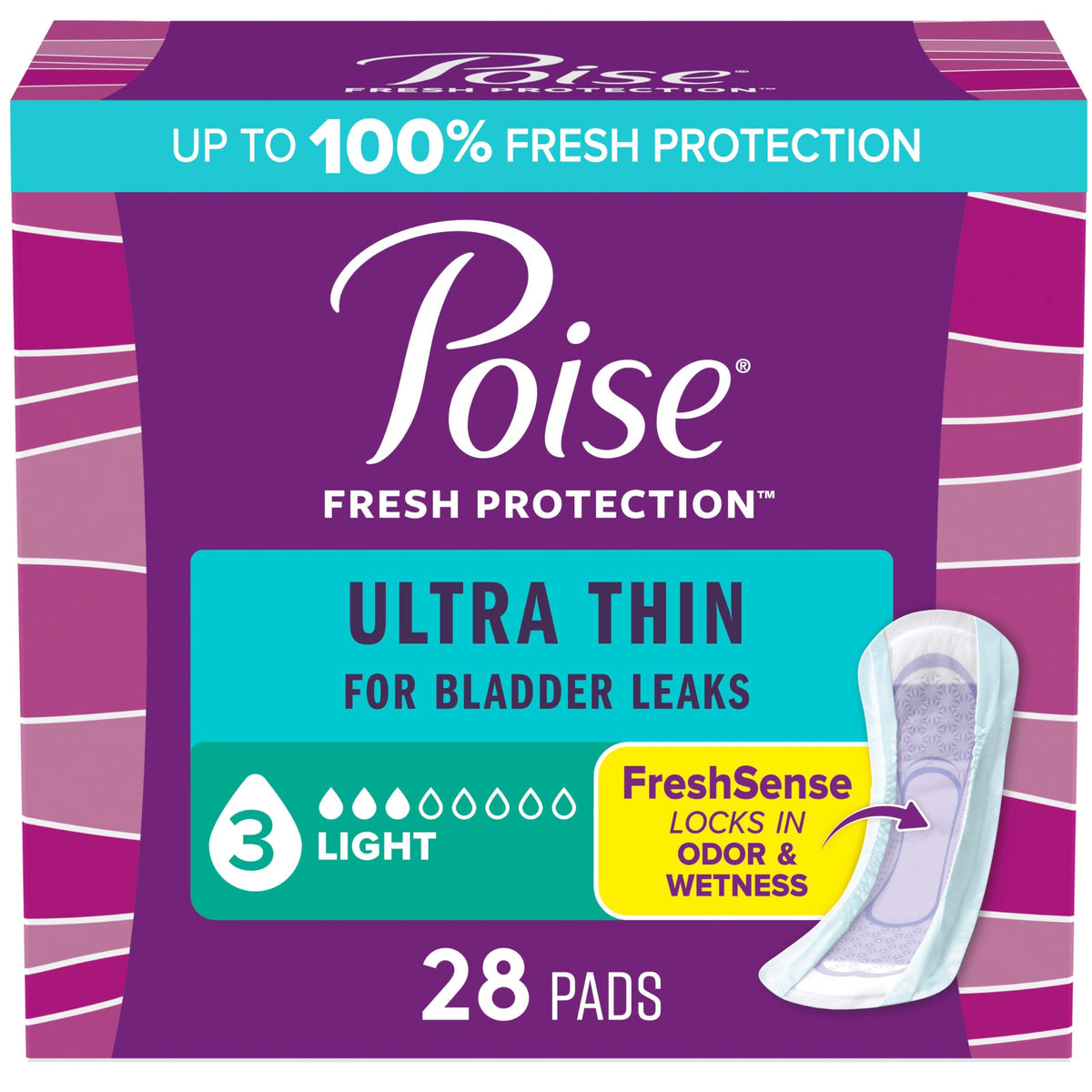 Poise Ultra Thin Postpartum Incontinence Pads, Light Absorbency, Regular Length, 28 Count
