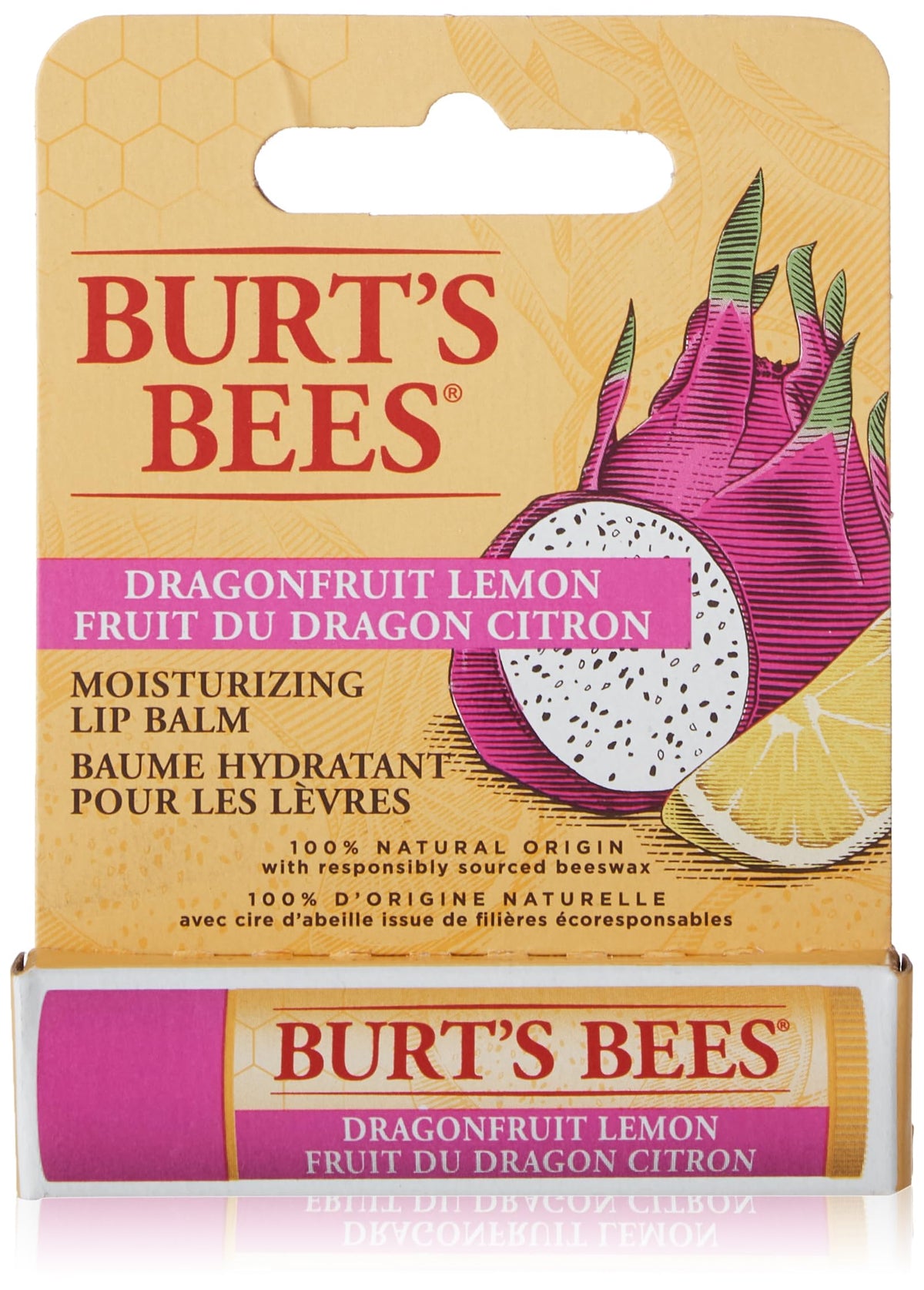 Burt's Bees 100% Natural Origin Moisturizing Lip Balm for Dry Chapped Lips, With Beeswax & Fruit Extracts, Pack of 1 - Dragonfruit Lemon