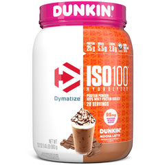 Dymatize ISO100 Hydrolyzed Protein Powder in Dunkin' Mocha Latte Flavor, 100% Whey Isolate Protein, 25g Protein, 95mg Caffeine, 5.5g BCAAs, Gluten Free, Fast Absorbing, Easy Digesting, 20 Servings